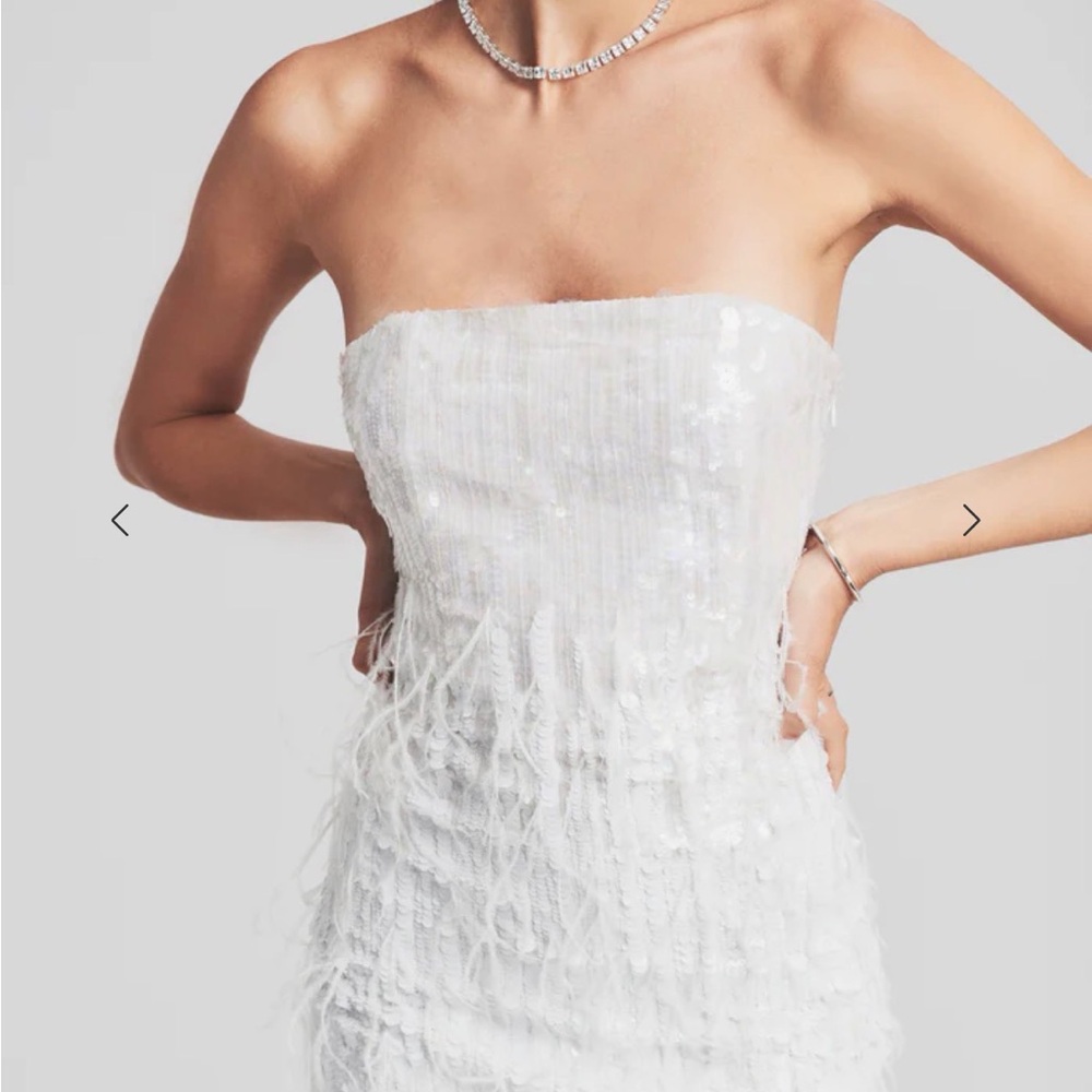 Retrofete Anastasia Dress Mini White Sequin Feather Bride Bridal MSRP $695 - Picture 6 of 9